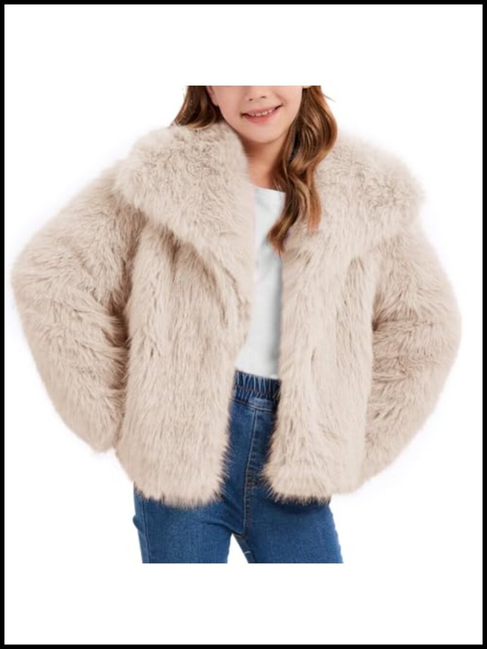 Girls Faux Fur Coat Fluffy Open Front Winter Shaggy Jacket